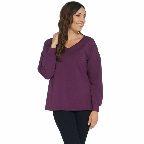 H by Halston French Terry Sweatshirt XS Skyline Teal Long Sleeve V Neck Tunic - Picture 10 of 13